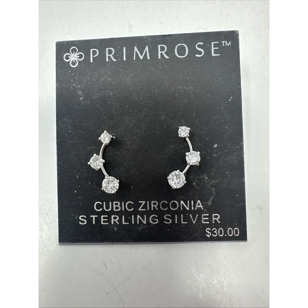 PRIMROSE Sterling Silver Cubic Zirconia Graduated Curved Stud Earrings NEW